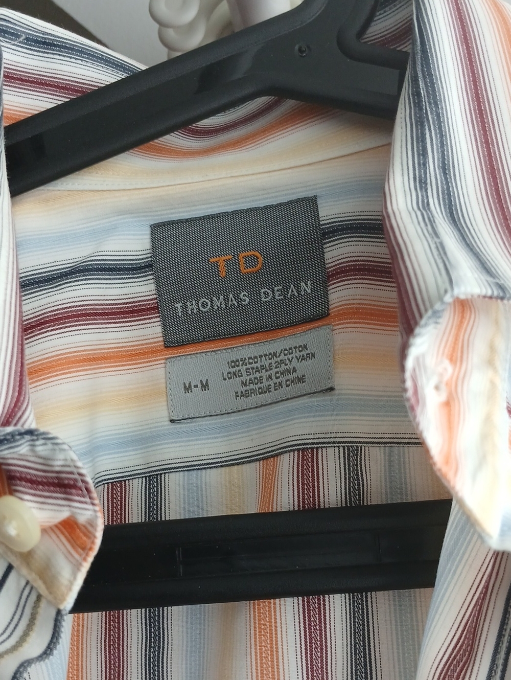 Thomas Dean Men’s medium Striped Button-Down Shirt — White, Blue, Orange - Picture 2 of 8